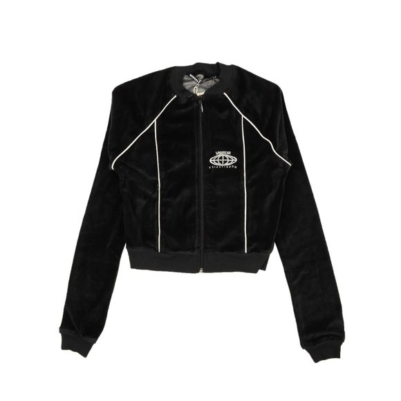 VISITOR ON EARTH Black Chenille Logo Zip Up Sweatshirt Size XS $459 - Picture 1 of 4